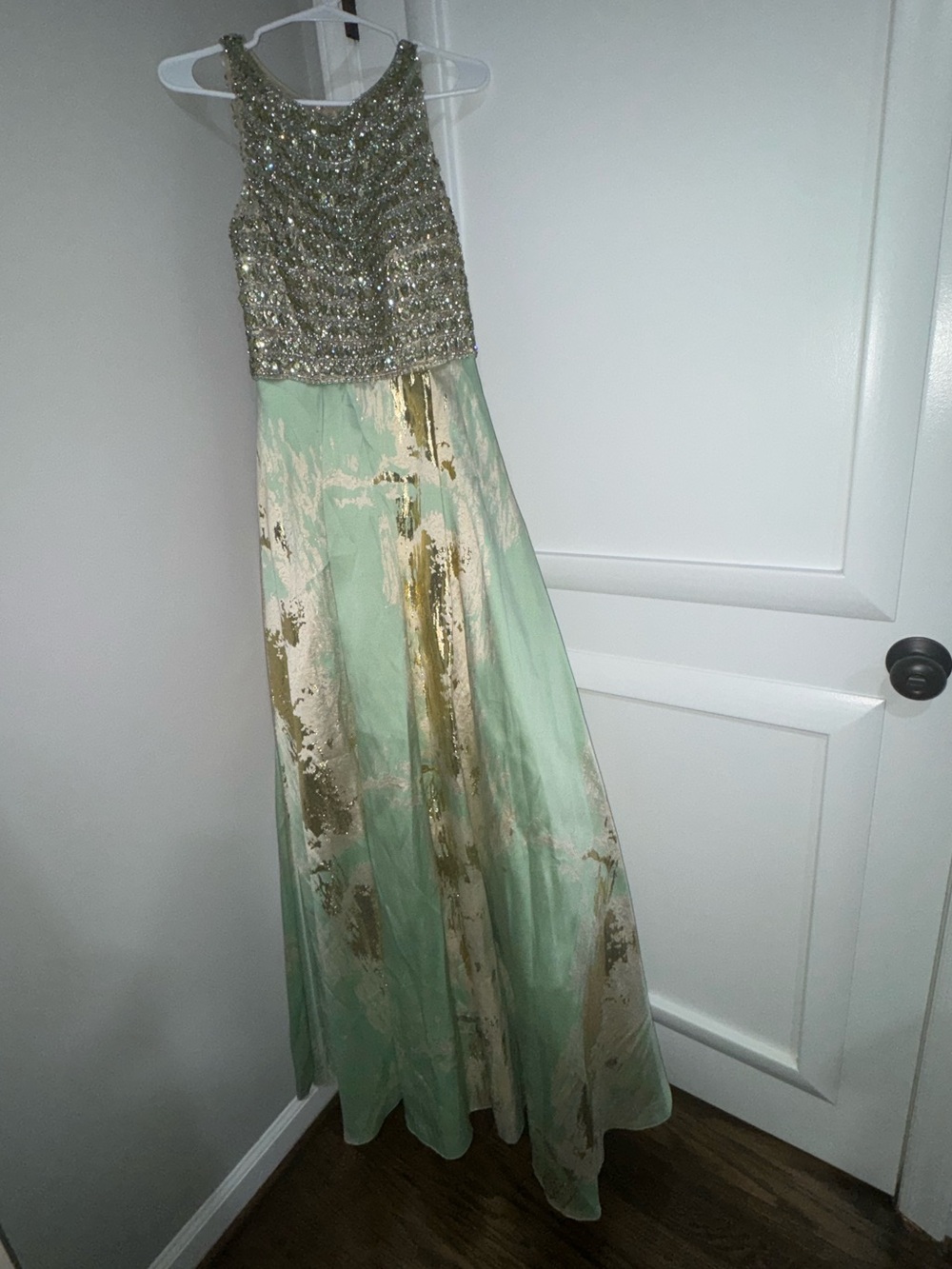 Alberto Makali Mint and Gold Sequin Prom Dress-New with tags